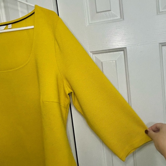 Boden Mustard Yellow Scoop Neck 3/4 Sleeve Cotton Blend Top Size 18 - Picture 4 of 14